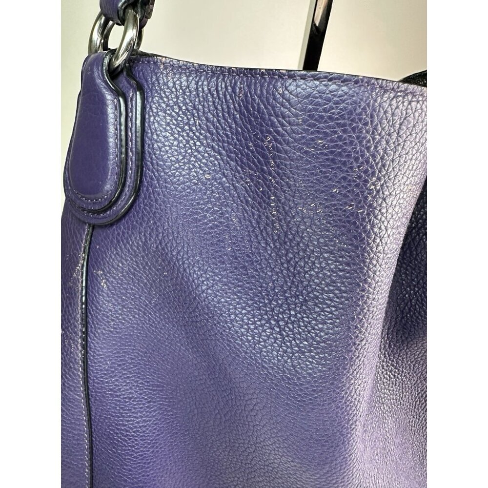 Vtg Coach Turnlock Edie Dark Purple Pebble Leather Shoulder Bag - Picture 3 of 16